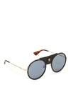 GUCCI LEATHER DETAILED ROUND SUNGLASSES