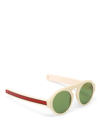 Gucci Green Lenses Ivory Round Sunglasses In White