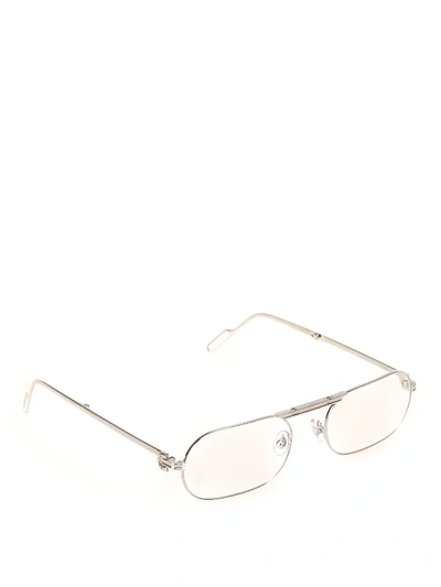 Cartier Foldable Silver Tone Metal Optical Glasses In Silver Silver Transpa
