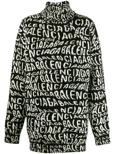 Balenciaga Logo Wave Turtleneck Sweater In Black