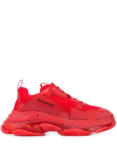 Balenciaga Triple S Logo-print Faux Leather Sneakers In Red