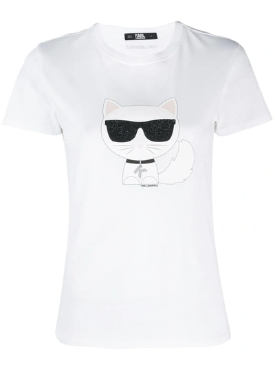 Karl Lagerfeld Embellished Cat Print T-shirt In White