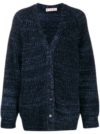 Marni Oversized Ribbed Mélange Wool Cardigan In Blue