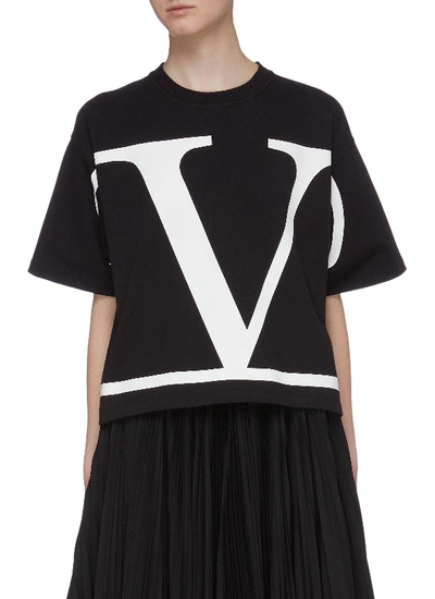 Valentino V Logo图案纯棉t恤 In Black