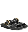 PRADA CROC-EFFECT LEATHER SLIDES,P00404245