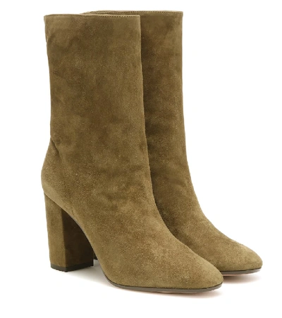 Aquazzura Booties Slouchy Scrunch Suede Booties In Green