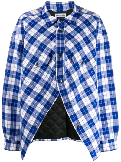 Balenciaga Oversized Checked Quilted Cotton-flannel Shirt In Blue