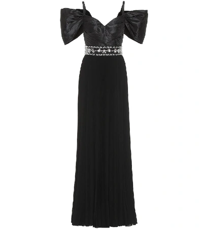 Prada Crystal-embellished Pleated Silk-taffeta Gown In Black