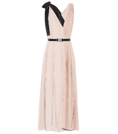 Prada Belted Asymmetric Pleated Dress - 粉色 In Cipria+nero