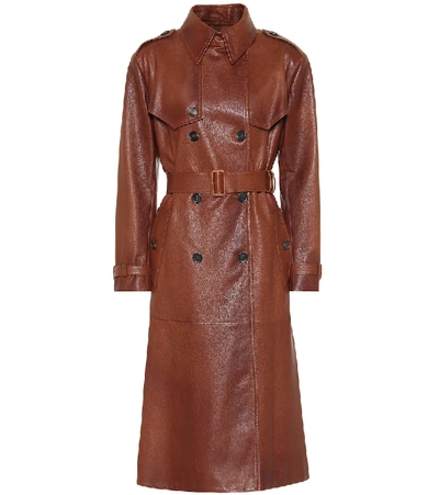 Prada Belted Grained-leather Trench Coat In Brown