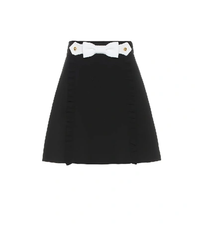 Miu Miu Faille Cady A-line Mini Skirt W/bow In Black,white