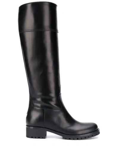 Prada Leather Riding 40mm Boots In Black