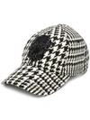 ALEXANDER MCQUEEN ALEXANDER MCQUEEN EMBELLISHED SKULL HOUNDSTOOTH BASEBALL CAP - WHITE