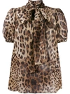 DOLCE & GABBANA LEOPARD-PRINT PUSSY-BOW ORGANZA BLOUSE