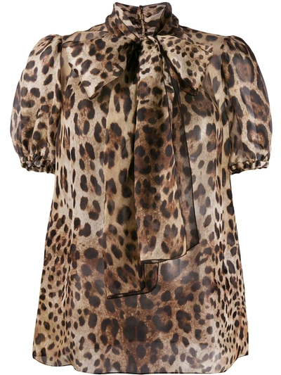 Dolce & Gabbana Leopard-print Organza Blouse With Pussy Bow In Leo Print