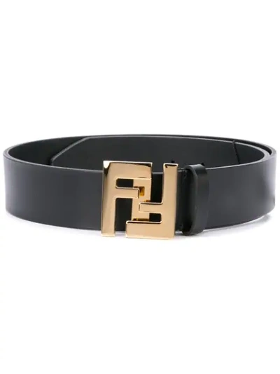 Fendi Logo Buckle Leather Belt In Black