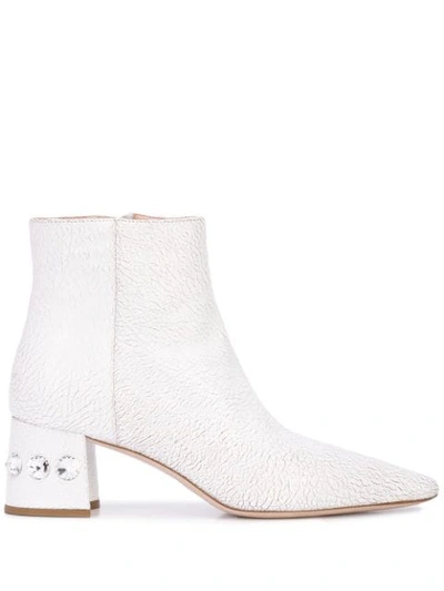 Miu Miu Embossed Leather Ankle Boots In F0009 Bianco/white
