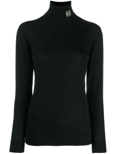 Loewe Cashmere Logo-embroidered Turtleneck Sweater In Black