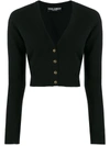Dolce & Gabbana Cropped V Neck Cashmere Knit Cardigan In Black