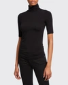 Majestic Soft Touch Elbow-sleeve Turtleneck Sweater In Noir