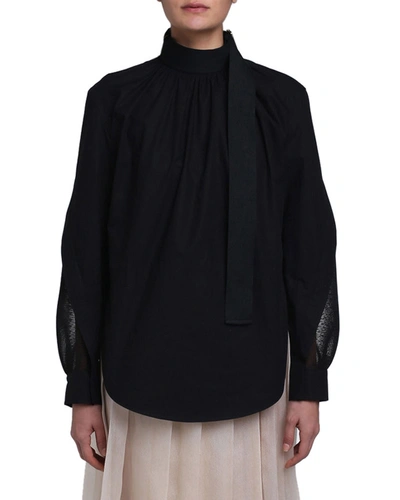 Fendi Cotton Taffeta Buckle-collar Blouse In Black