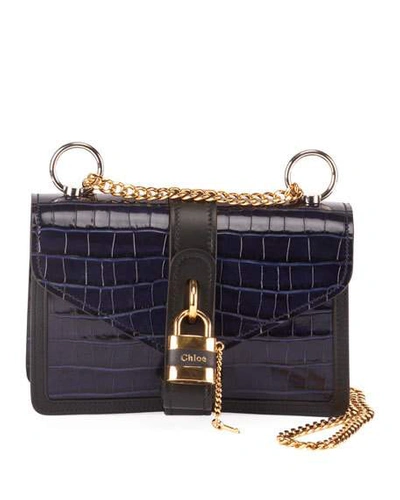 Chloé Aby Mini Crocodile-embossed Leather Shoulder Bag In Full Blue