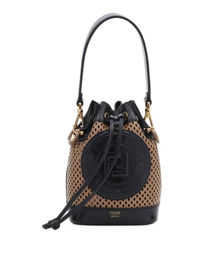 Fendi Mon Tresor Perforated Leather Bucket Bag In Brown