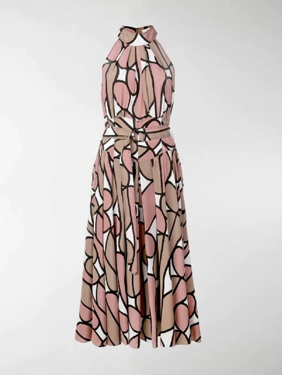 Diane Von Furstenberg Halter-neck Floral Belted Dress In Brown