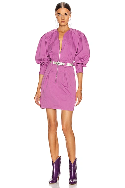 Isabel Marant Honey Ruffled Cotton-twill Mini Dress In Fuchsia