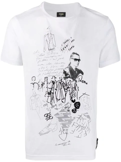 Fendi Karl Collage-print Cotton-jersey T-shirt In White