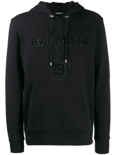 Balmain Velvet Logo Hoodie In Black