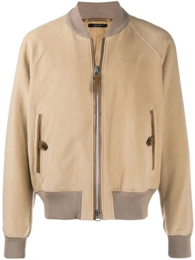 Tom Ford Cotton-moleskin Bomber Jacket In Beige