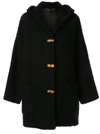 Pre-owned Gucci Bamboo Line Textured Hooded Coat In Black