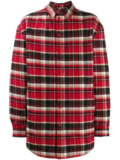 Balenciaga Men's Lightly Padded Plaid Shirt Jacket In Red