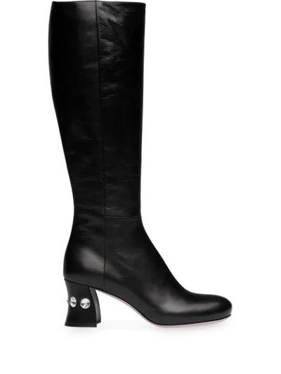Miu Miu Crystal Embellished Knee-length Boots - 黑色 In Black