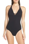 TORY BURCH GEMINI LINK HALTER ONE-PIECE SWIMSUIT,56996