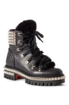 CHRISTIAN LOUBOUTIN YETI STUDDED HIKING BOOT WITH FAUX FUR TRIM,3190966