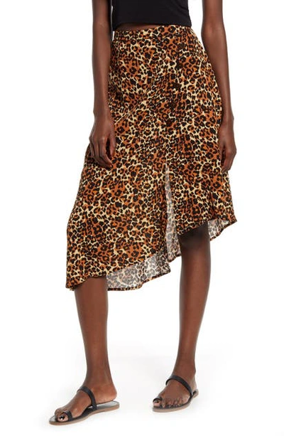 Band Of Gypsies Bronzite Asymmetrical Leopard Print Skirt In Tan Black