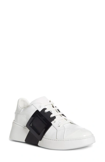 Roger Vivier 40mm Viv Skate Leather Sneakers In Black,white