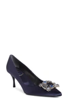 Roger Vivier Sin Crystal Buckle Pointed Toe Pump In Navy