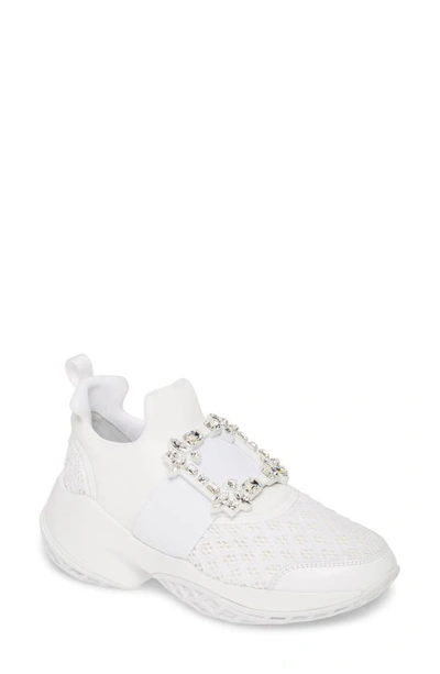 Roger Vivier Viv Run Crystal-embellished Mesh And Leather Slip-on Trainers In White