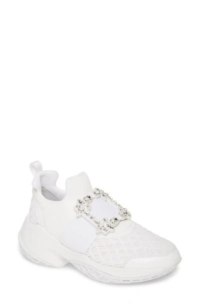 Roger Vivier Viv Run Crystal-embellished Mesh And Leather Slip-on Sneakers In White