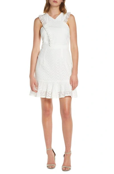 Adelyn Rae Eyelet Fit & Flare Dress In White