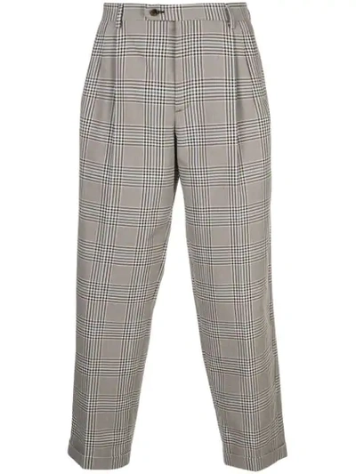 Gucci Grey Pleated Prince Of Wales Checked Cotton Trousers