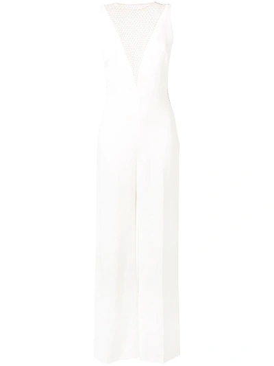 Stella Mccartney Robinvale Embellished Tulle-paneled Stretch-crepe Jumpsuit In White