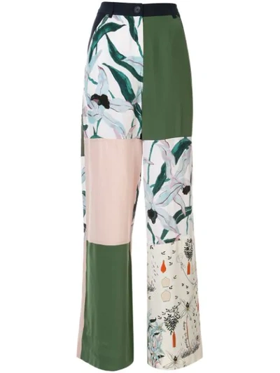Tory Burch Patchwork-effect Printed Silk Crepe De Chine Wide-leg Trousers In White
