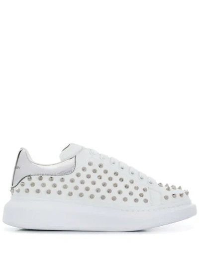 Alexander Mcqueen Spike-studded Leather Platform Sneakers In White