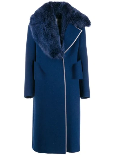 Fendi Fox-fur Collar Coat - 蓝色 In F16wm-proust