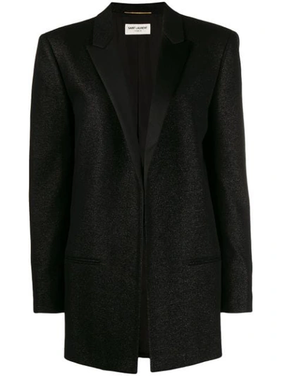 Saint Laurent Viscose Satin Blazer W/sequins In Black