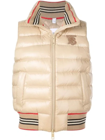 Burberry Tb-logo Quilted Technical-shell Gilet In Beige